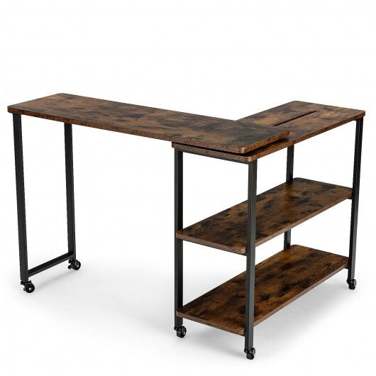 Large 360-Degree Free Rotating Sofa Side Table with Wheels and Storage Shelf-Rustic Brown LuxuryLifeWay Online Store