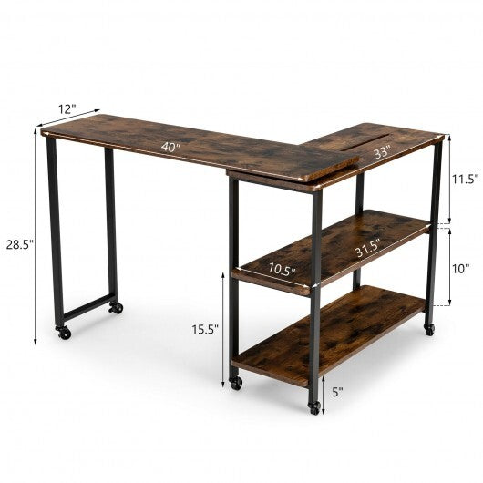 Large 360-Degree Free Rotating Sofa Side Table with Wheels and Storage Shelf-Rustic Brown - Color: Rustic Brown LuxuryLifeWay Online Store