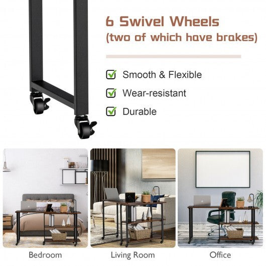 Large 360-Degree Free Rotating Sofa Side Table with Wheels and Storage Shelf-Rustic Brown - Color: Rustic Brown LuxuryLifeWay Online Store