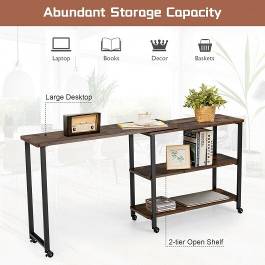 Large 360-Degree Free Rotating Sofa Side Table with Wheels and Storage Shelf-Rustic Brown LuxuryLifeWay Online Store