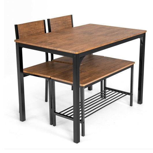4 Pieces Rustic Dining Table Set with 2 Chairs and Bench-Brown LuxuryLifeWay Online Store