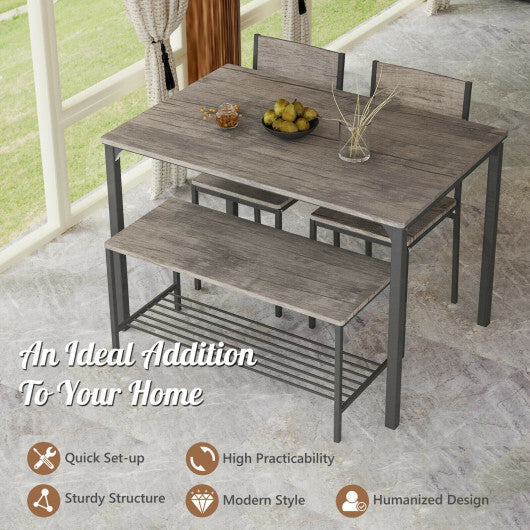 4 Pieces Rustic Dining Table Set with 2 Chairs and Bench-Brown