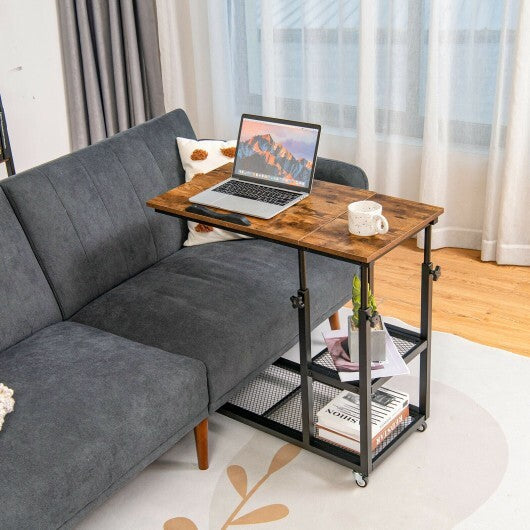 Adjustable C-Shaped Bedside Table-Rustic Brown - Color: Rustic Brown LuxuryLifeWay Online Store