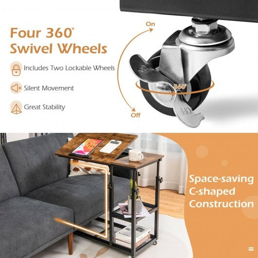 Adjustable C-Shaped Bedside Table-Rustic Brown - Color: Rustic Brown LuxuryLifeWay Online Store