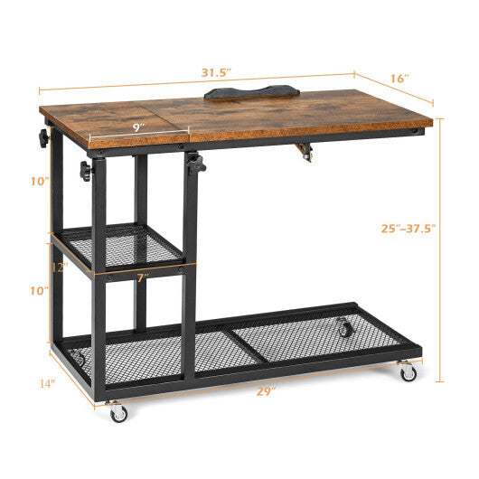 Adjustable C-Shaped Bedside Table-Rustic Brown LuxuryLifeWay Online Store