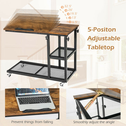 Adjustable C-Shaped Bedside Table-Rustic Brown LuxuryLifeWay Online Store