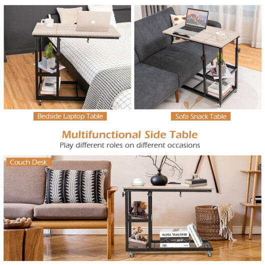 Adjustable C-Shaped Bedside Table-Rustic Brown LuxuryLifeWay Online Store