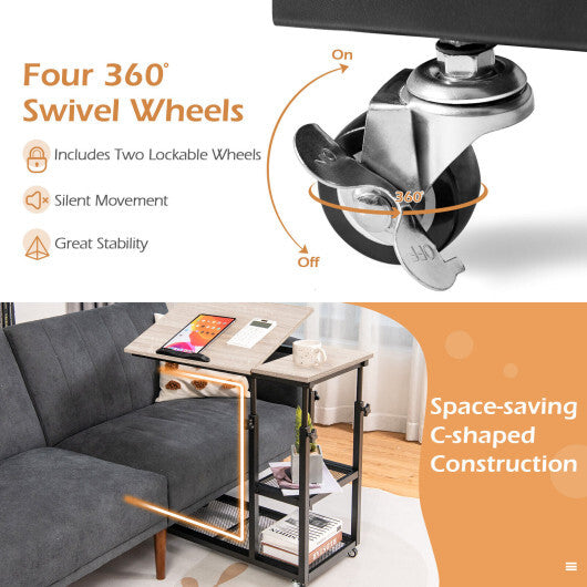 Adjustable C-Shaped Bedside Table-Rustic Brown LuxuryLifeWay Online Store