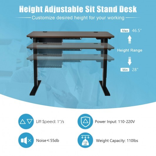 48-inch Electric Height Adjustable Standing Desk with Control Panel-Rustic Brown