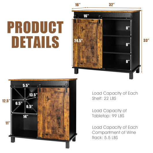 Industrial Storage Cabinet with Sliding Barn Door-Rustic Brown LuxuryLifeWay Online Store