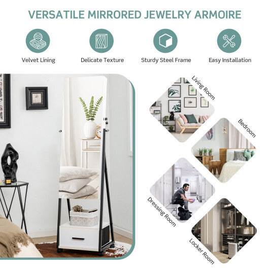 Jewelry Cabinet with Full Length Mirror-White LuxuryLifeWay Online Store