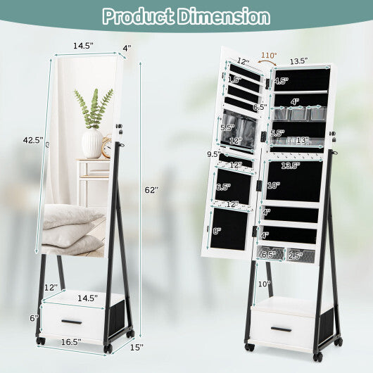 Jewelry Cabinet with Full Length Mirror-White LuxuryLifeWay Online Store