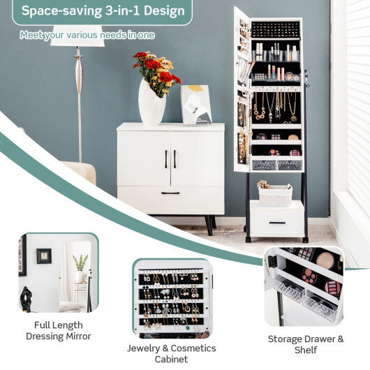 Jewelry Cabinet with Full Length Mirror-White LuxuryLifeWay Online Store