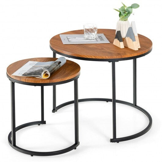 Set of 2 Modern Round Stacking Nesting Coffee Tables for Living Room-Light Brown - Color: Light Brown LuxuryLifeWay Online Store