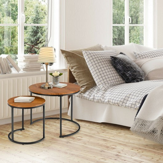 Set of 2 Modern Round Stacking Nesting Coffee Tables for Living Room-Light Brown - Color: Light Brown LuxuryLifeWay Online Store