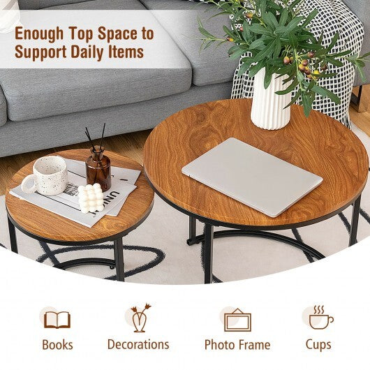 Set of 2 Modern Round Stacking Nesting Coffee Tables for Living Room-Light Brown - Color: Light Brown LuxuryLifeWay Online Store