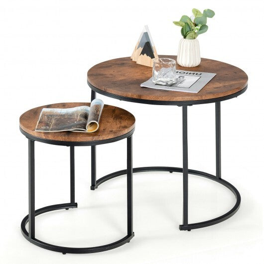 Set of 2 Modern Round Stacking Nesting Coffee Tables for Living Room-Rustic Brown - Color: Rustic Brown LuxuryLifeWay Online Store