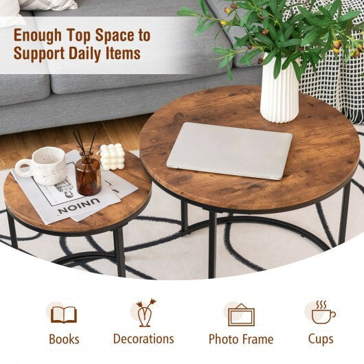 Set of 2 Modern Round Stacking Nesting Coffee Tables for Living Room-Rustic Brown - Color: Rustic Brown LuxuryLifeWay Online Store