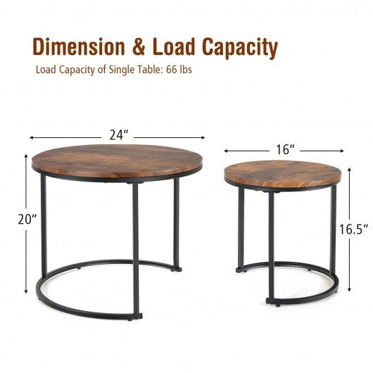 Set of 2 Modern Round Stacking Nesting Coffee Tables for Living Room-Rustic Brown - Color: Rustic Brown LuxuryLifeWay Online Store