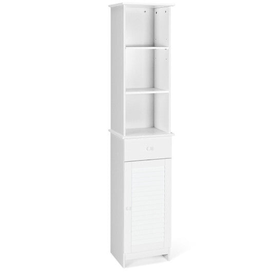 Bathroom Tall Freestanding Storage Cabinet with Open Shelves and Drawer-White LuxuryLifeWay Online Store