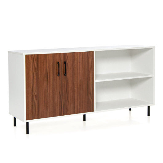 Modern Buffet Sideboard with 2 Doors and Open Compartments-Walnut LuxuryLifeWay Online Store