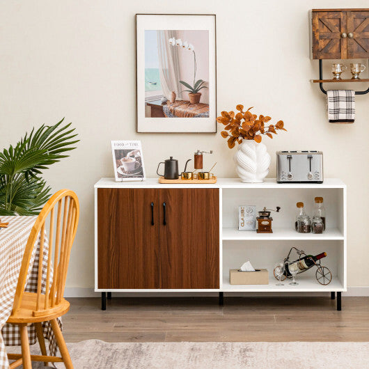 Modern Buffet Sideboard with 2 Doors and Open Compartments-Walnut LuxuryLifeWay Online Store
