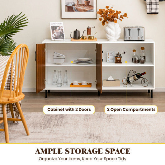 Modern Buffet Sideboard with 2 Doors and Open Compartments-Walnut LuxuryLifeWay Online Store