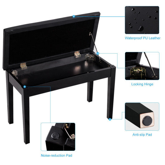 Solid Wood PU Leather Padded Piano Bench Keyboard Seat-Black LuxuryLifeWay Online Store
