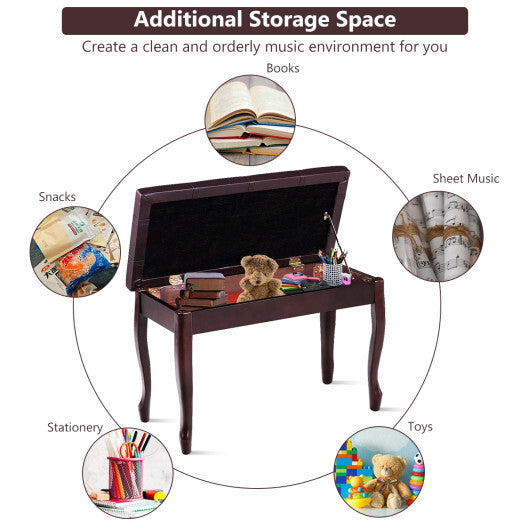 Solid Wood PU Leather Piano Bench with Storage-Brown - Color: Brown LuxuryLifeWay Online Store