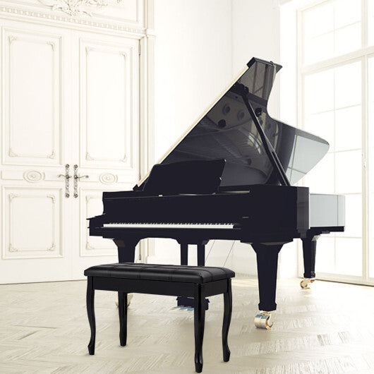 Solid Wood PU Leather Piano Bench with Storage-Black LuxuryLifeWay Online Store