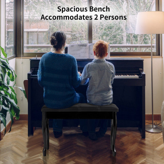 Solid Wood PU Leather Piano Bench with Storage-Black LuxuryLifeWay Online Store