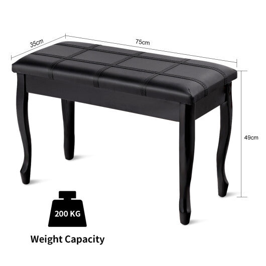 Solid Wood PU Leather Piano Bench with Storage-Black LuxuryLifeWay Online Store