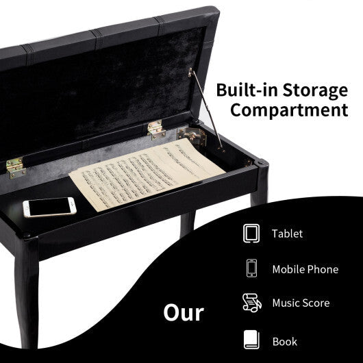 Solid Wood PU Leather Piano Bench with Storage-Black LuxuryLifeWay Online Store