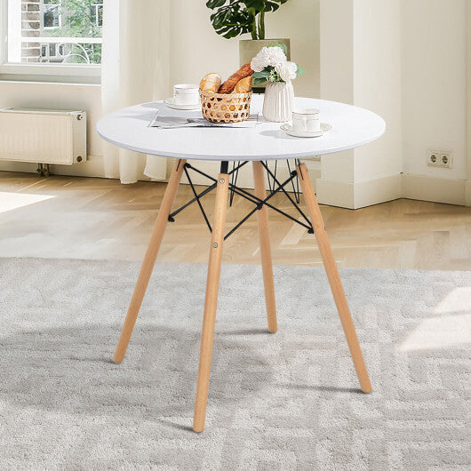Round Modern Dining Table with Solid Wooden Leg-White - Color: White LuxuryLifeWay Online Store