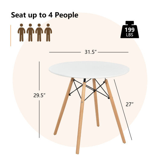 Round Modern Dining Table with Solid Wooden Leg-White - Color: White LuxuryLifeWay Online Store