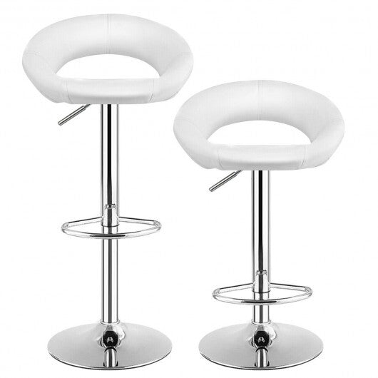 Height Adjustable Bar Stools Set of 2 with Hollow Back and Footrest-Black LuxuryLifeWay Online Store
