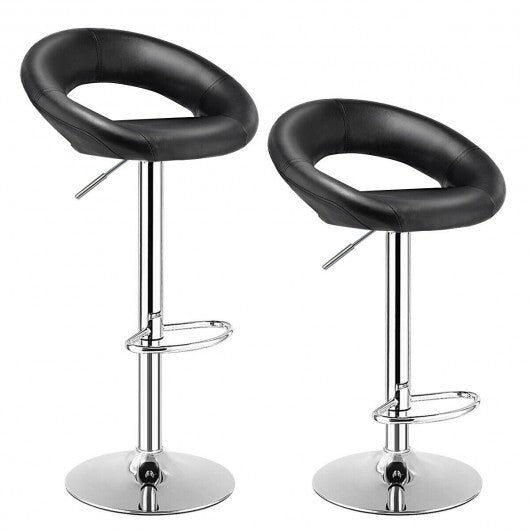 Height Adjustable Bar Stools Set of 2 with Hollow Back and Footrest-Black LuxuryLifeWay Online Store