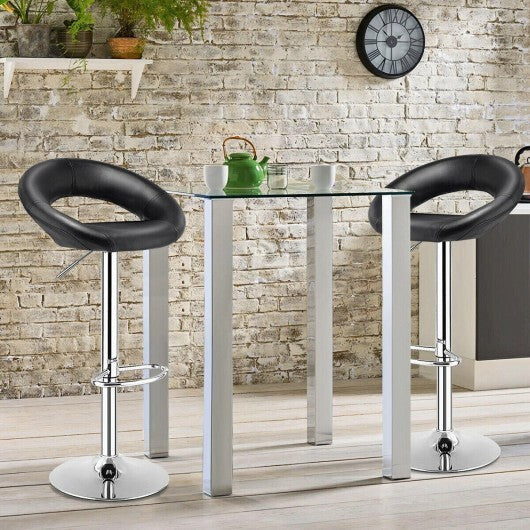 Height Adjustable Bar Stools Set of 2 with Hollow Back and Footrest-Black LuxuryLifeWay Online Store