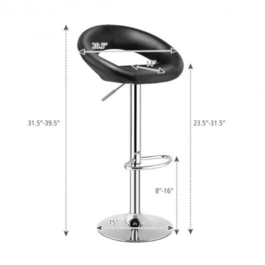Height Adjustable Bar Stools Set of 2 with Hollow Back and Footrest-Black LuxuryLifeWay Online Store