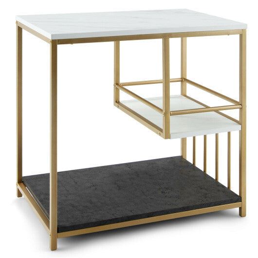 3-Tier Multi-function Marble End Table with Storage Shelf-Golden LuxuryLifeWay Online Store
