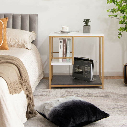 3-Tier Multi-function Marble End Table with Storage Shelf-Golden LuxuryLifeWay Online Store