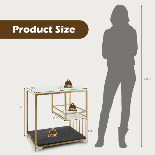 3-Tier Multi-function Marble End Table with Storage Shelf-Golden LuxuryLifeWay Online Store