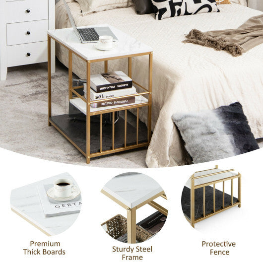 3-Tier Multi-function Marble End Table with Storage Shelf-Golden LuxuryLifeWay Online Store
