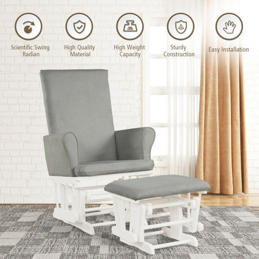 Baby Nursery Relax Rocker Rocking Chair Glider and Ottoman Cushion Set-Gray LuxuryLifeWay Online Store