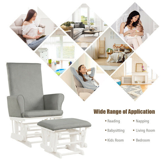 Baby Nursery Relax Rocker Rocking Chair Glider and Ottoman Cushion Set-Gray LuxuryLifeWay Online Store