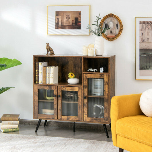 Buffet Kitchen Storage Cupboard with Glass Door and Adjustable Shelves-Rustic Brown LuxuryLifeWay Online Store