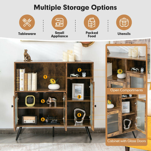 Buffet Kitchen Storage Cupboard with Glass Door and Adjustable Shelves-Rustic Brown LuxuryLifeWay Online Store