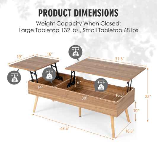47 Inch Lift Top Coffee Table with 2 Hidden Compartments-Black LuxuryLifeWay Online Store