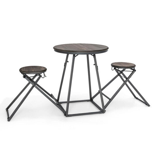 3 Pieces Dining Table Set with 2 Foldable Stools for Small Space-Gray LuxuryLifeWay Online Store