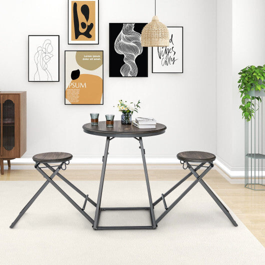 3 Pieces Dining Table Set with 2 Foldable Stools for Small Space-Gray LuxuryLifeWay Online Store